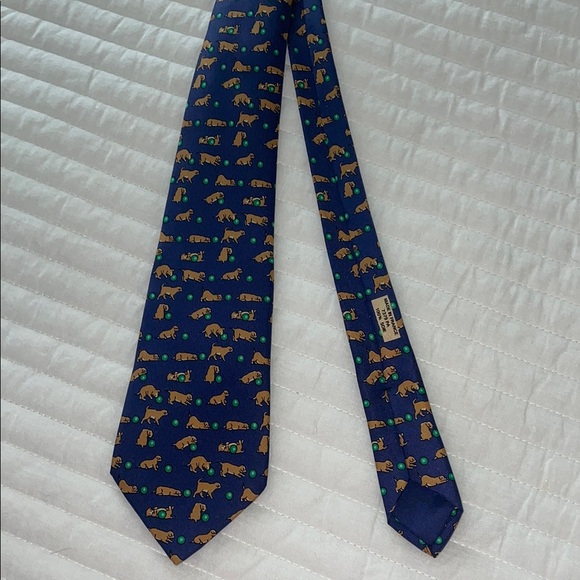 Hermes Blue and Brown Tie with Puppy Pattern